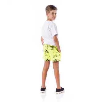 Short Infantil Praia Masculino Amarelo Neon Não Aguenta Bebe Leite