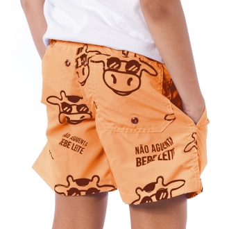 Short Infantil Praia Masculino Laranja Neon Não Aguenta Bebe Leite