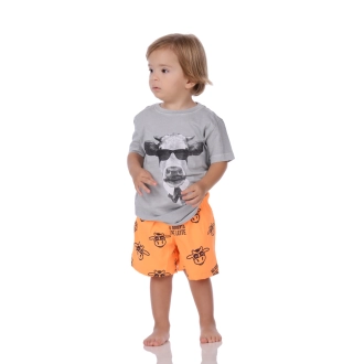 Short Infantil Praia Masculino Laranja Neon Não Aguenta Bebe Leite