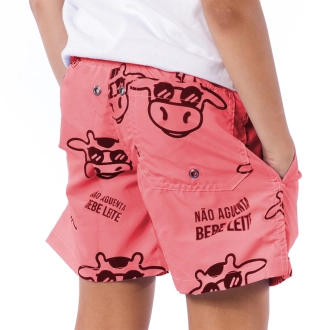 Short Infantil Praia Masculino Rosa Neon Não Aguenta Bebe Leite