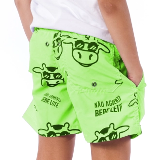Short Infantil Praia Masculino Verde Neon Não Aguenta Bebe Leite