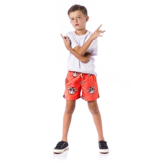 Short Infantil Praia Masculino Vermelho Ferrari Não Aguenta Bebe Leite