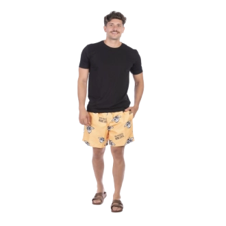 Short Masculino Praia Amarelo Não Aguenta Bebe Leite 