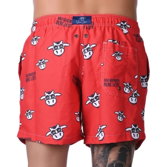 Short Masculino Praia Vermelho Ferrari Não Aguenta Bebe Leite
