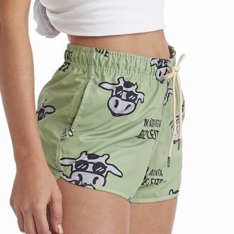 Short Feminino Praia Verde Não Aguenta Bebe Leite Cós Elástico 