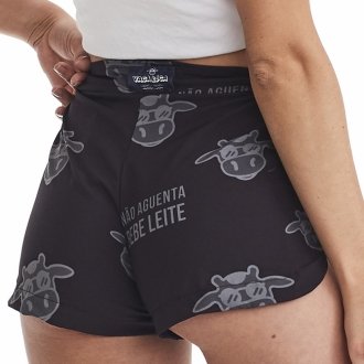 Short Feminino Praia Preto Não Aguenta Bebe Leite Cós Liso 