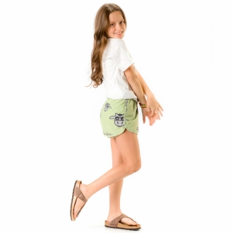 Short Infantil Praia Feminino Verde Não Aguenta Bebe Leite 	