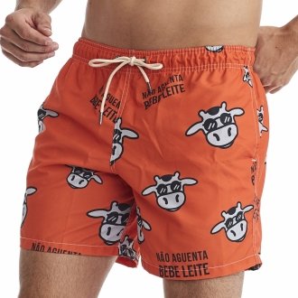 Short Masculino Praia Laranja Não Aguenta Bebe Leite 