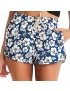 Short Feminino Praia Azul Marinho Floral Cós Elástico 