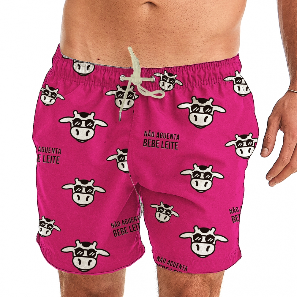 Short Masculino Praia Rosa Não Aguenta Bebe Leite