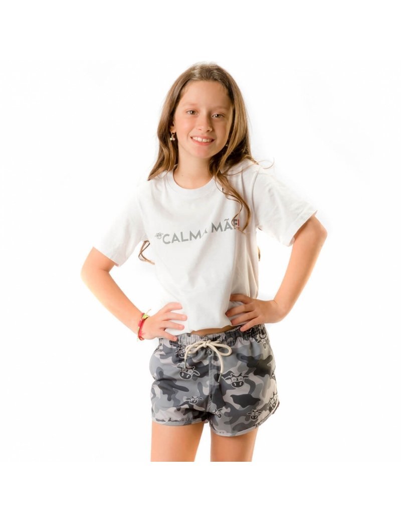 Short Infantil Praia Feminino Preto Camuflado  